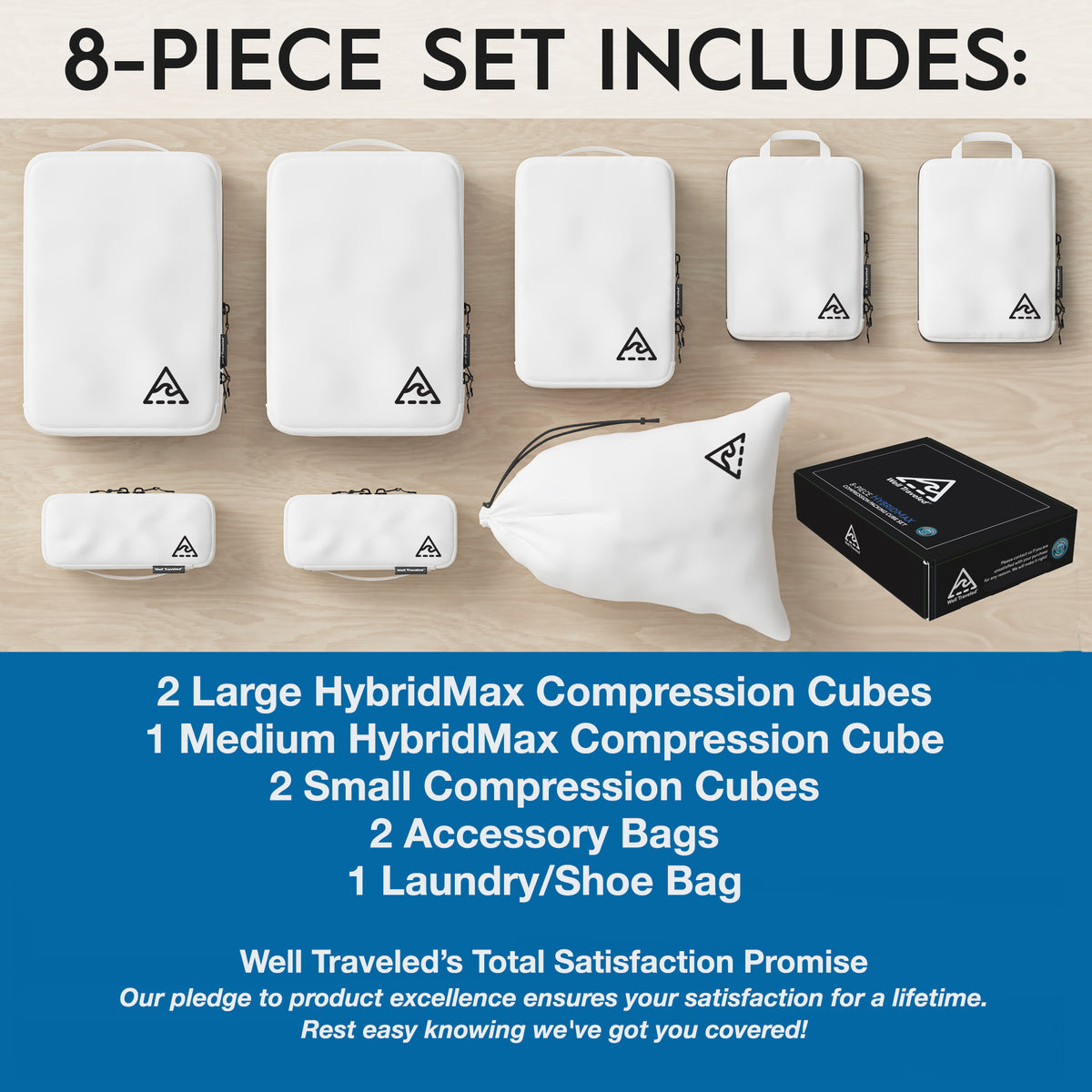 8-piece Compression Packing Cubes For Travel with HybridMax Double